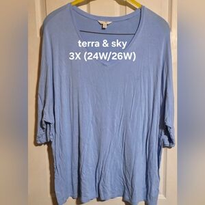 terra & sky Light Blue V-Neck Long Sleeve Top - Women's 3X